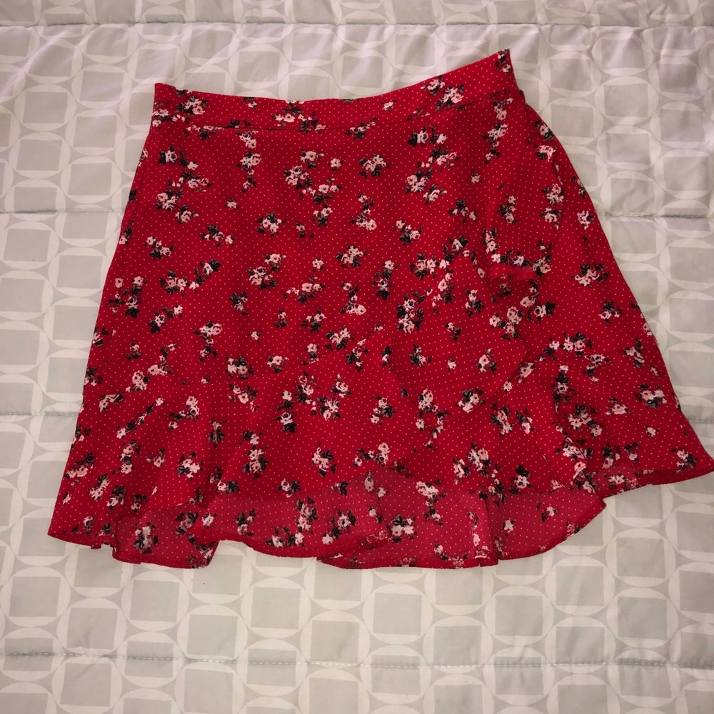 Red floral skirt